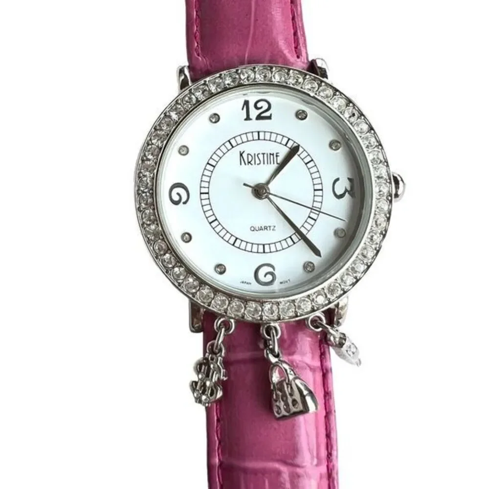 Kristine Womens Quartz Wrist Watch Rhinestone/Charms Pink Japan‎ Movement 8 in
